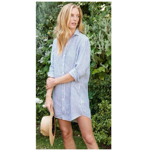 Frank & Eileen Mary Classic Linen Button Up Striped Dress Size Large - Picture 3 of 14